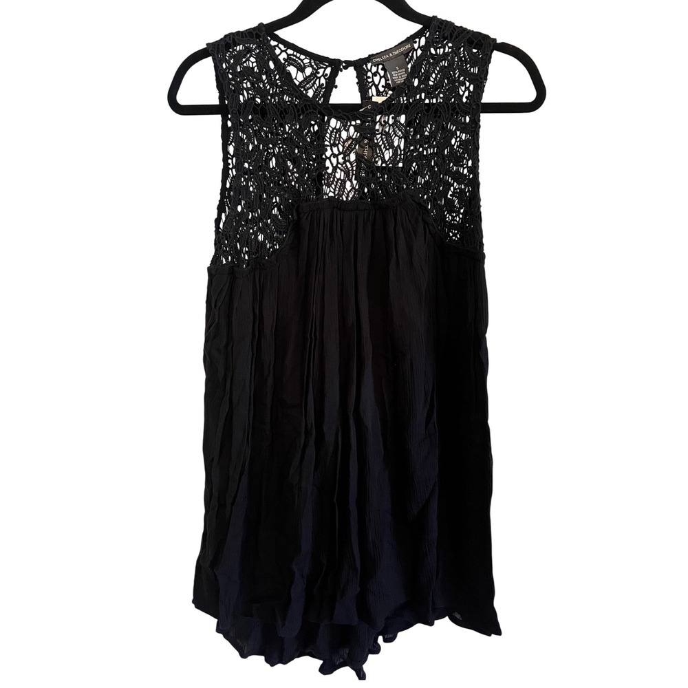 Chelsea & Theodore Black Crochet Lace Sleeveless Boho Blouse Top Small NWT